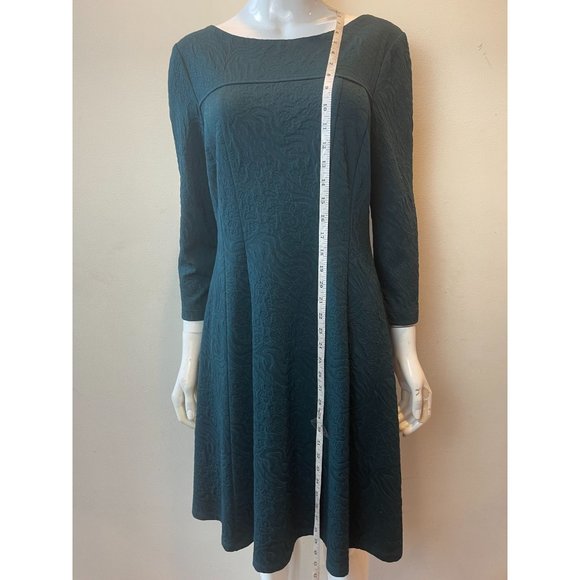 Connected Apparel Womens Fit & Flare Dress Jacquard Knit Long Sleeve Green SZ 6 - Picture 3 of 8